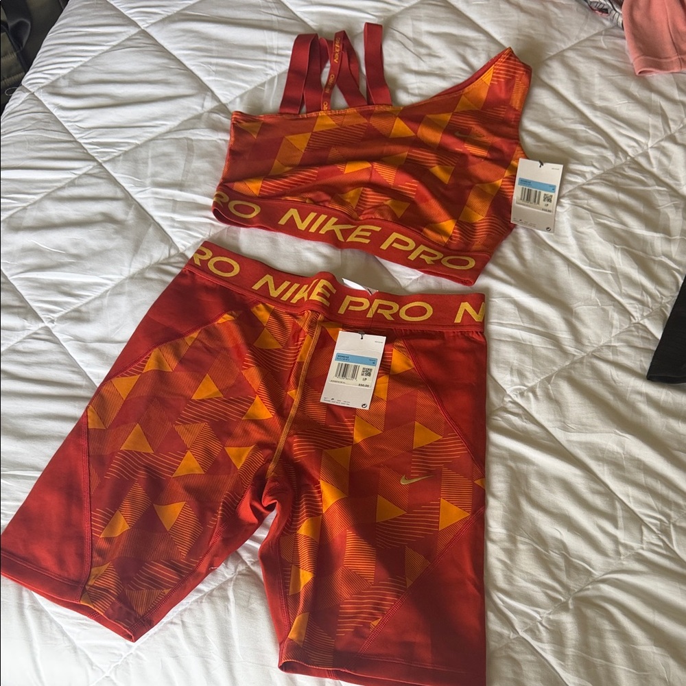 Nike Pro Red and Yellow Geometric Sports Set